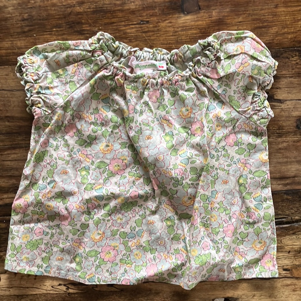Bonpoint Spring Floral Top Pink Green Blue Cotton 6